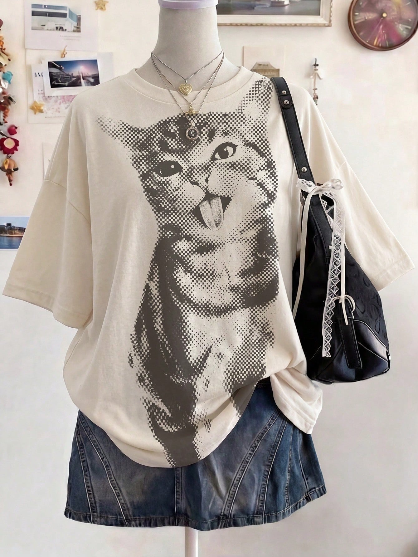 Lalippa Plus Size Women's Cat Print Casual Versatile Everyday T-Shirt