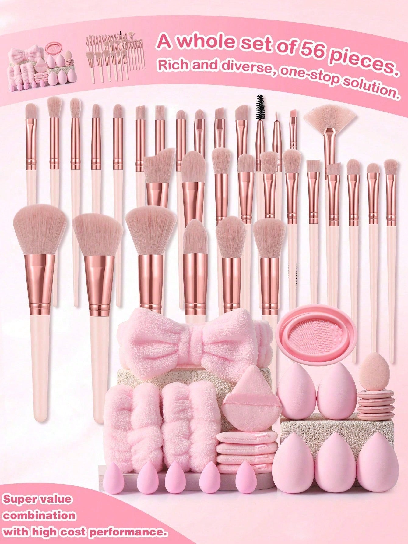 (Light Pink)32PCS Makeup Brush Sets Premium Synthetic Hair Eyeshadow Blending Brush Sets Cosmetics Tools+24PCS Makeup Tools Set,Travel,Travel Essential,Valentine's Day,Cheap,Travel Makeup Brush,Gifts