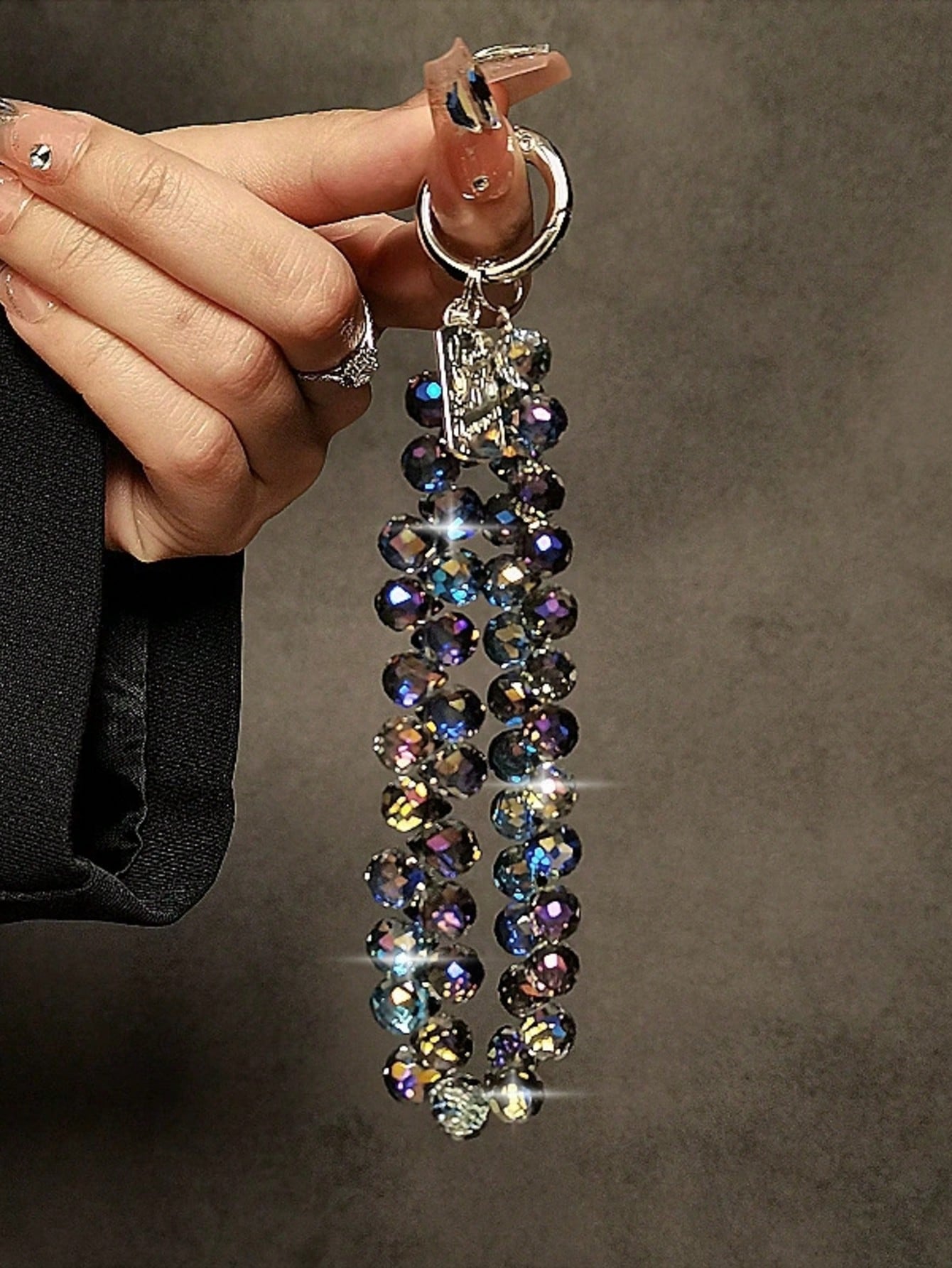Luxury Crystal Bead Phone Strap, Short Chain Lanyard With Keychain, Premium Metallic Hand Strap For Phone & Bag