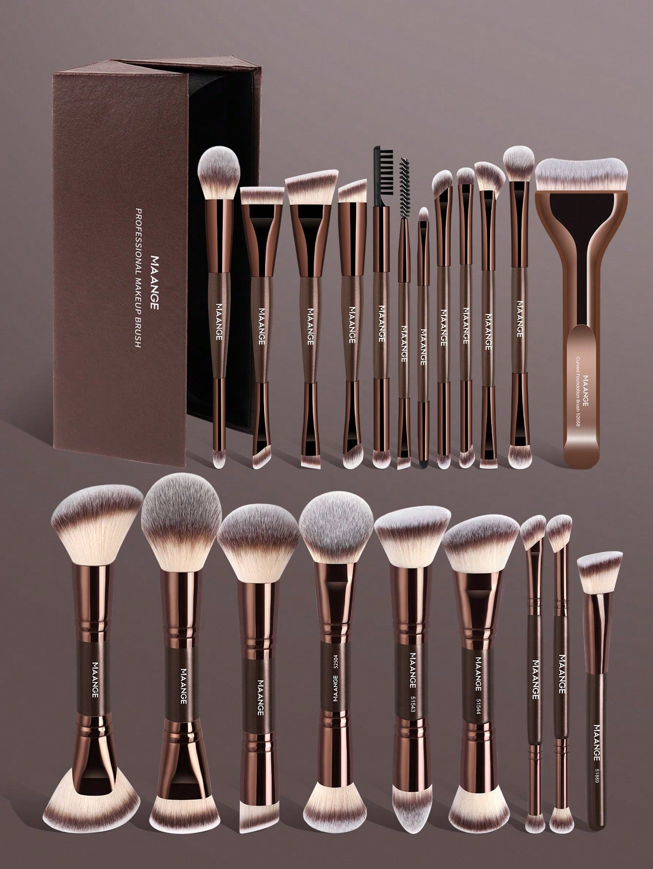 MAANGE 6/7/14/22/27/38pcs Set Durable Aluminum Tube Makeup Brush Set, Includes 21 Dual-Ended Makeup Brushes + 1 Storage Bag, Including Foundation Brush, Powder Brush, Blush Brush, Concealer Brush, Con