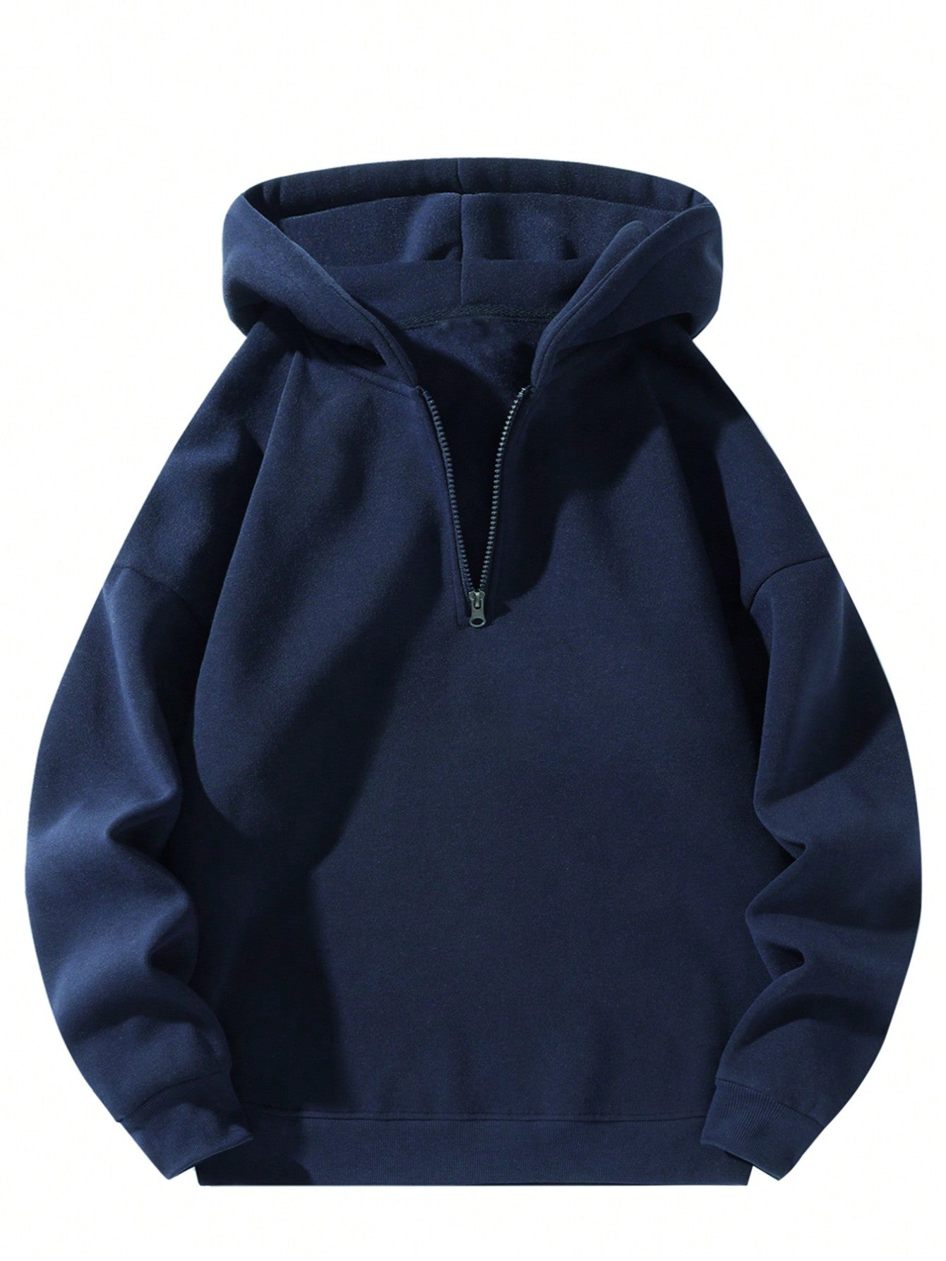 Men's Solid Color Half-Zip Pullover Hooded Sweatshirt, Couple Style Fleece Sweatshirt Sports