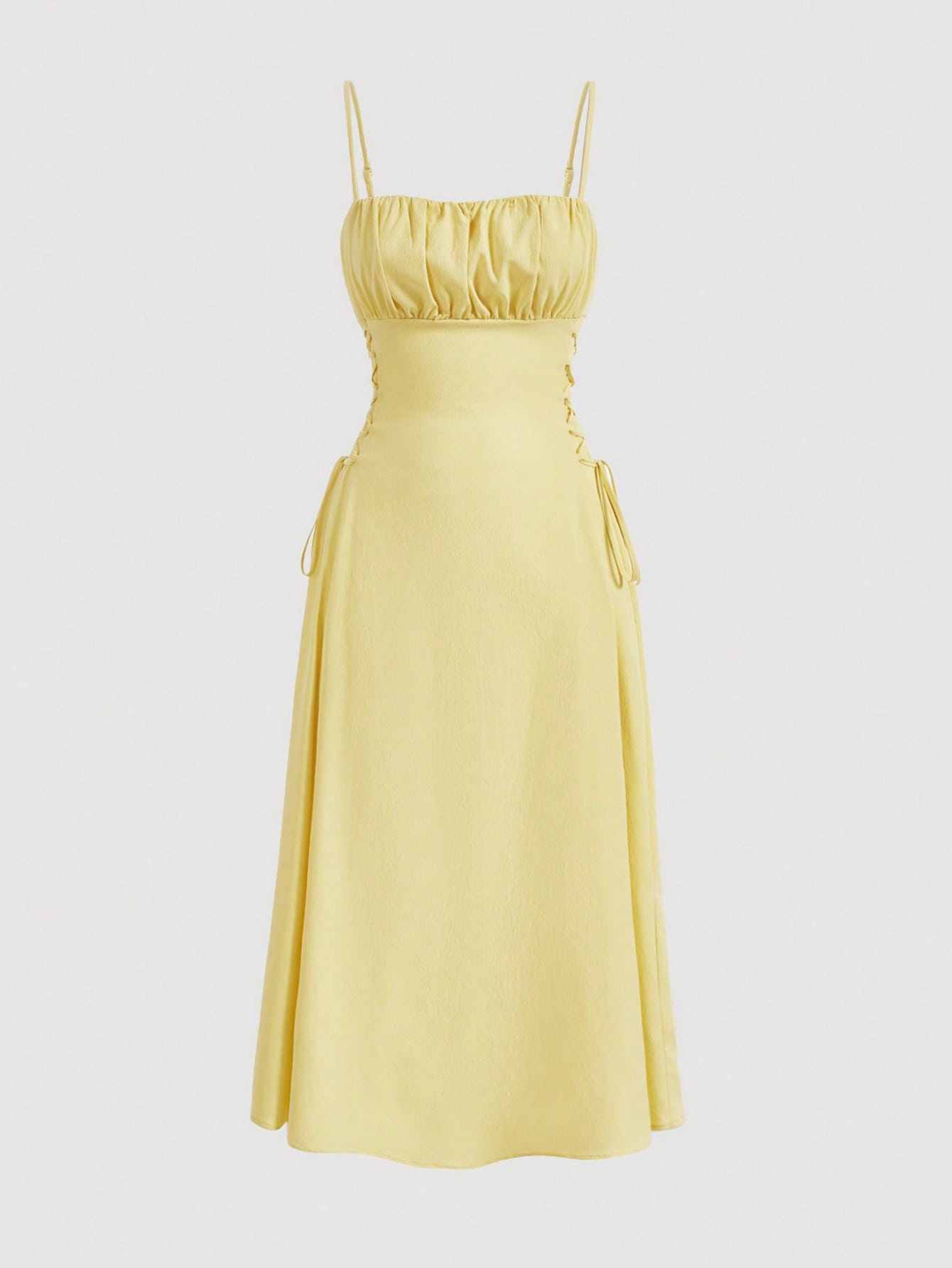 MOD Solid Ruched Bust Lace Up Side Formal Cami Long Dress,Pastel Dresses For Women
