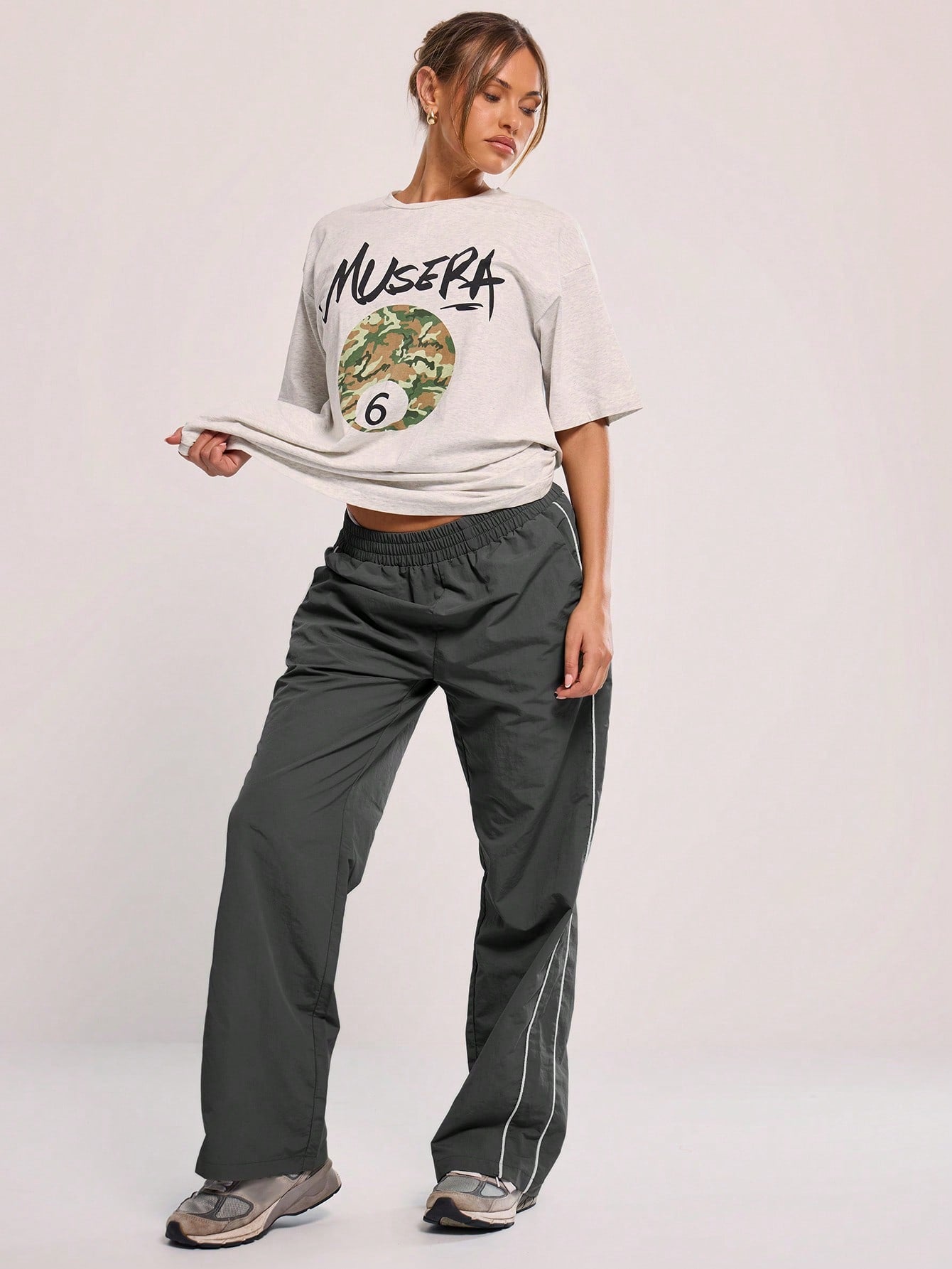 MUSERA Elasticated Waist Contrast Piping Flare Leg Loose Fit Trousers Casual Back To School Sweatpants Joggers Lounge Summer Holiday