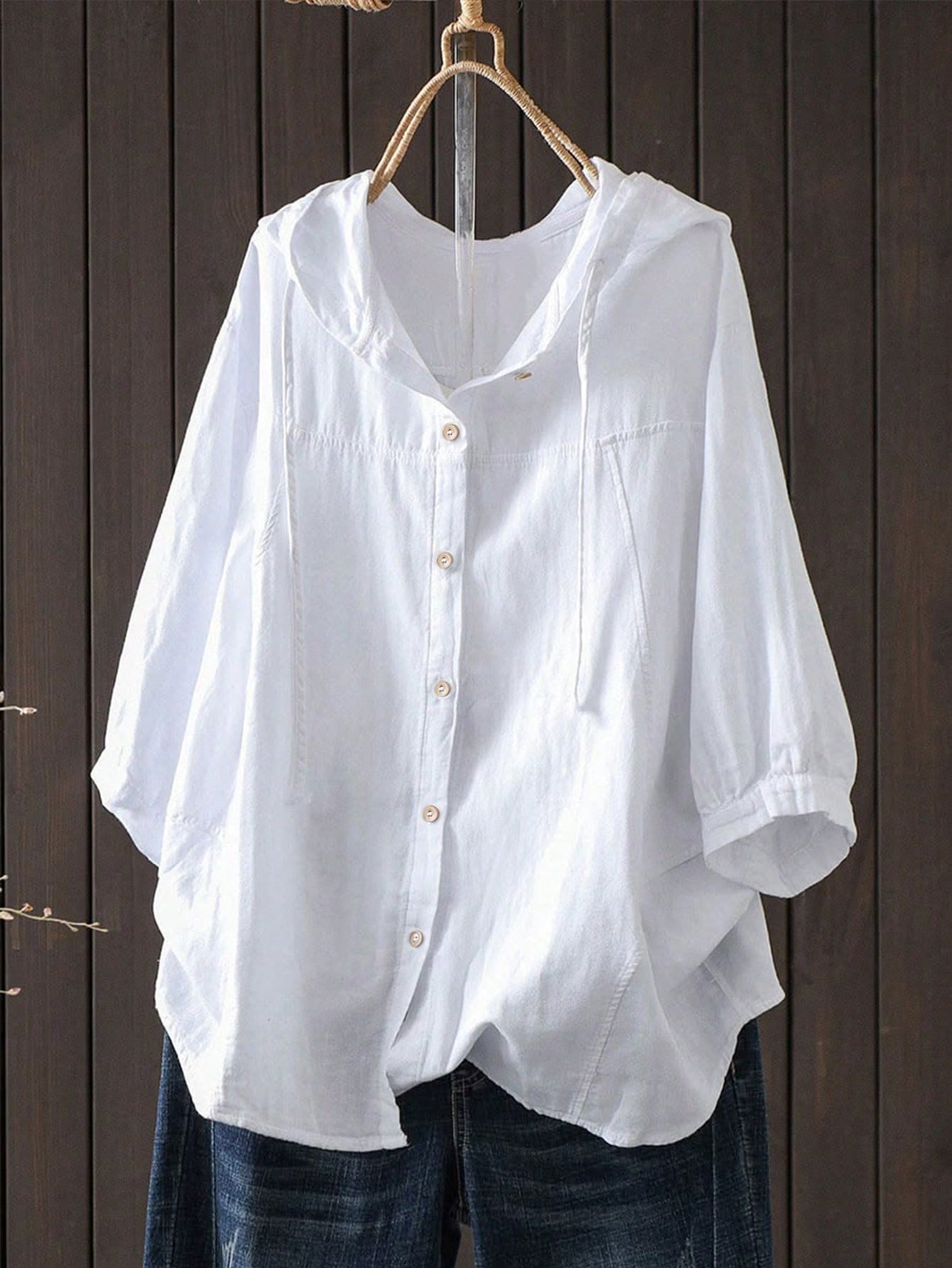 Plus Size Women's Solid Color Fashion Casual Hooded Shirt