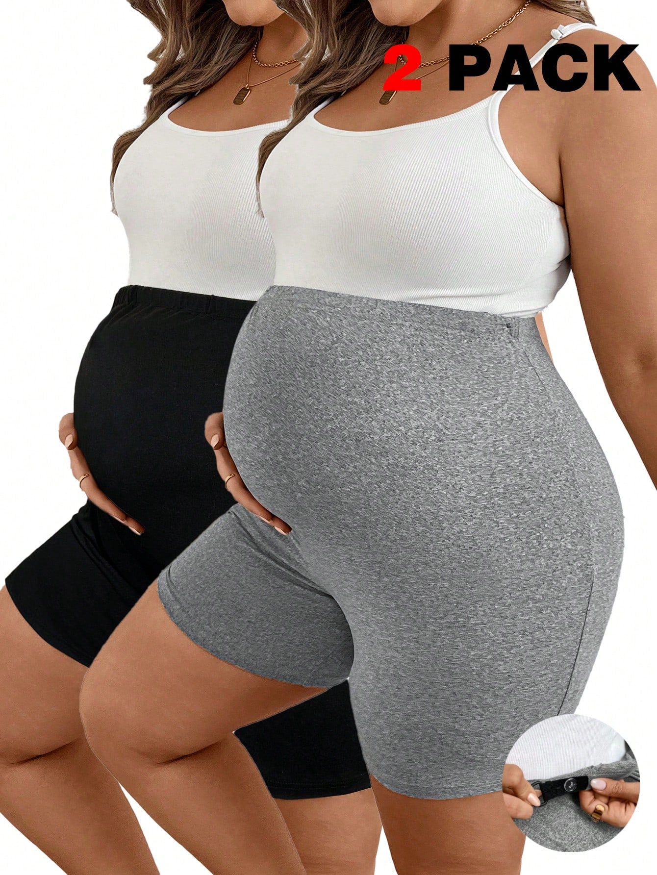 Plussiva Plus Size Solid Color Adjustable Waist Maternity Casual Shorts