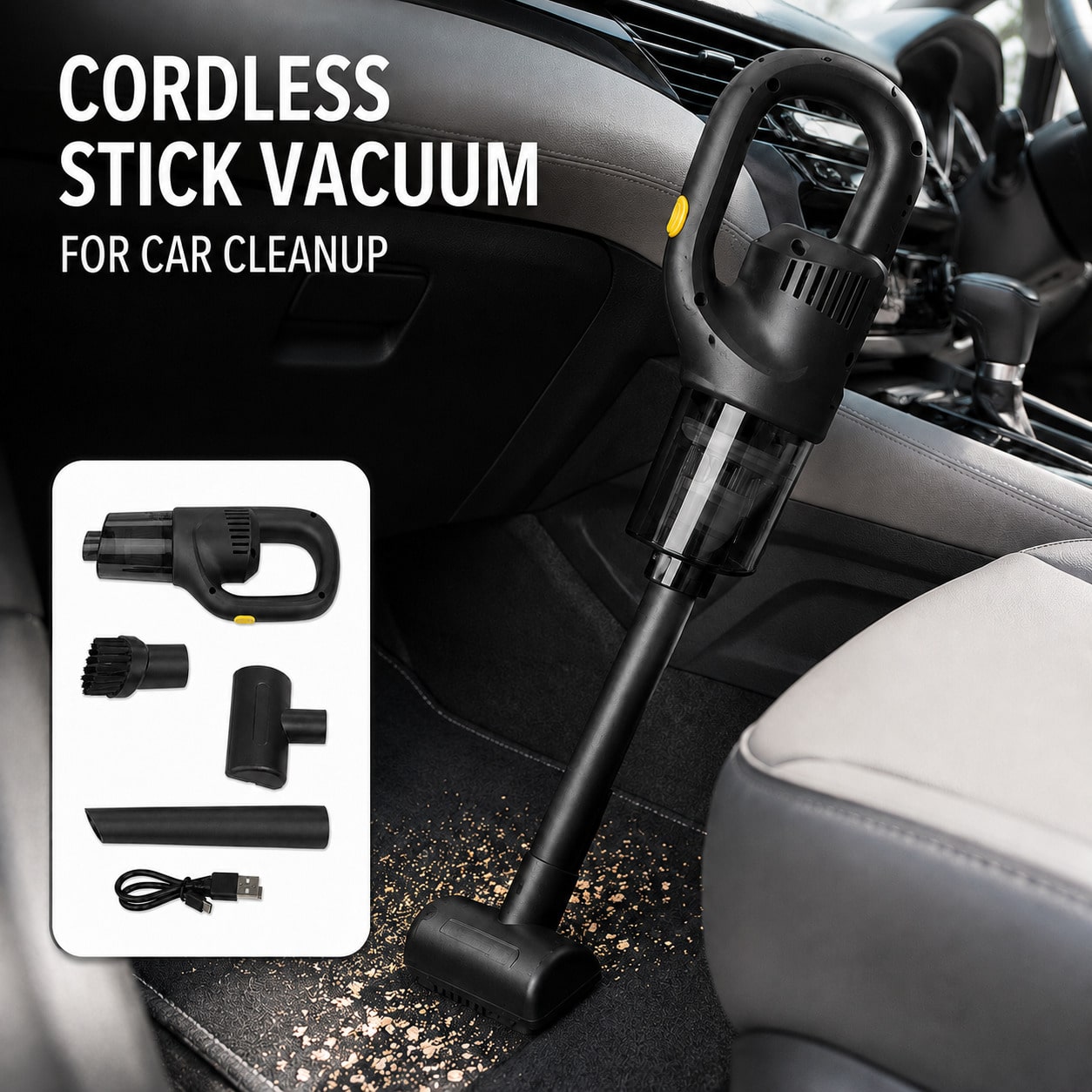 Portable Car Vacuum Cleaner, Mini Hand‑Held Automatic Vacuum, Low‑Noise, USB Rechargeable. Suitable For Cleaning Dust And Hair Inside Cars, Dual‑Use For Car And Home.