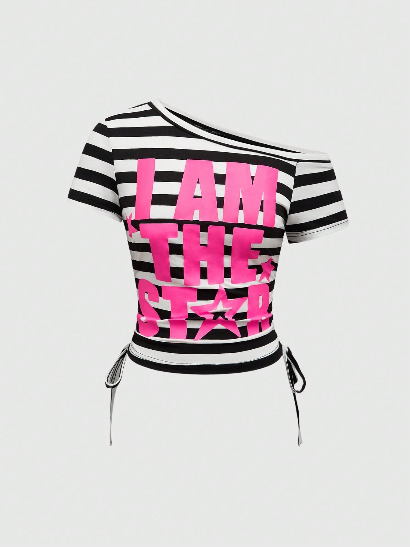 ROMWE Avant Spring/Summer Y2K Kpop Style Colorful Striped Contrast Patchwork T-Shirt