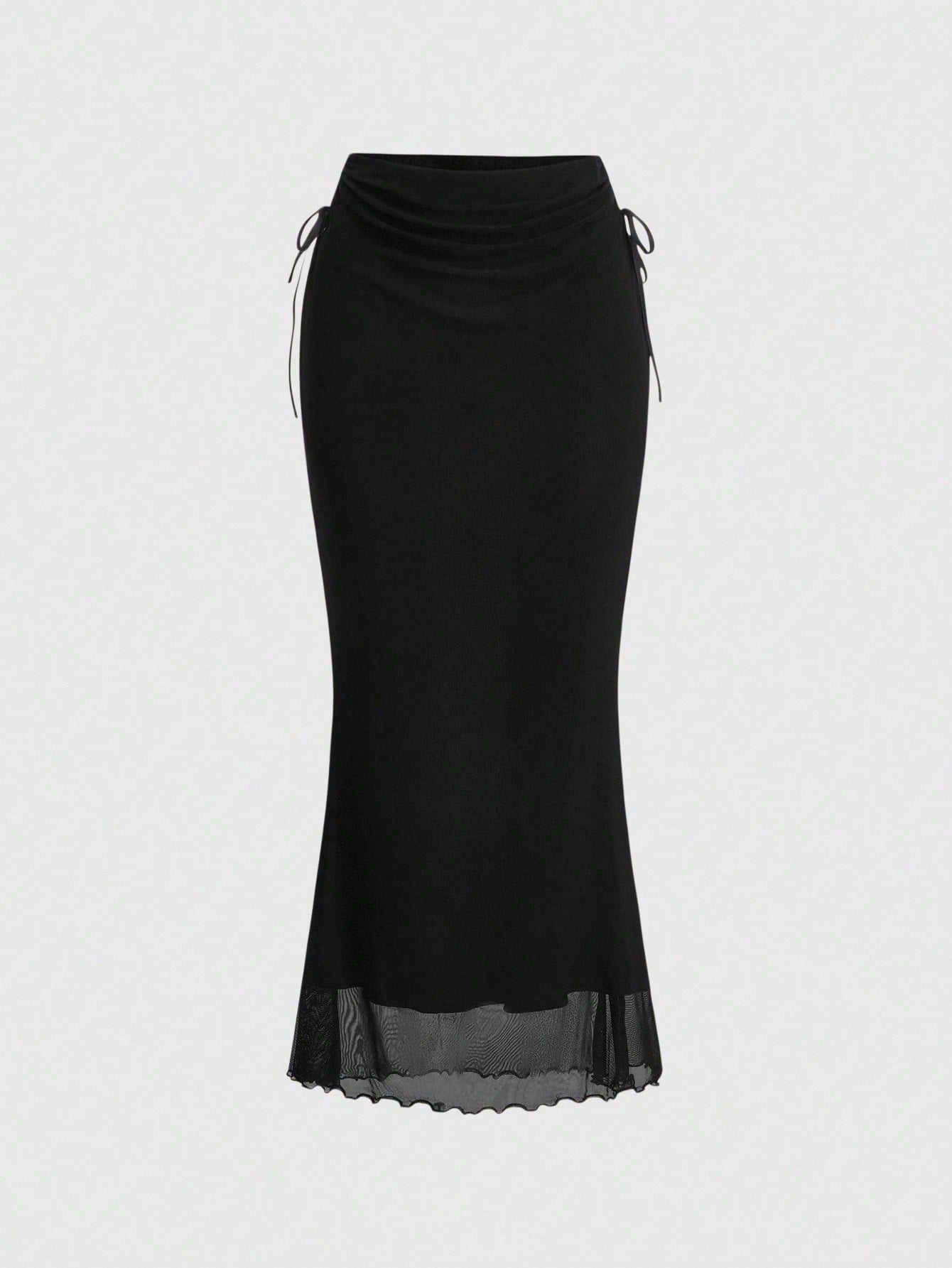 ROMWE Fairycore Solid Color Drawstring Side Slit Mermaid Skirt