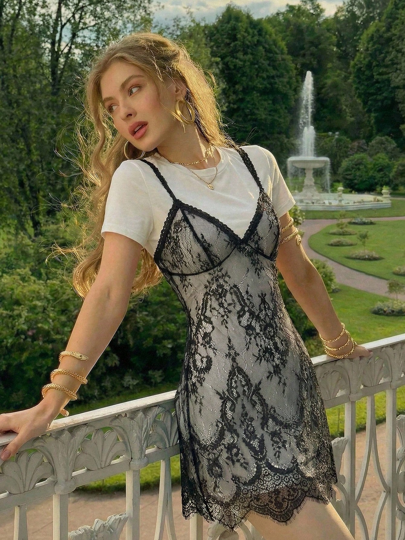 Skyraze Women's Lace Patchwork Round Neck Short Sleeve Mini Dress, Black Floral, Summer, Elegant Romantic, Date Garden Party Tea Party, Wedding Guest, Formal