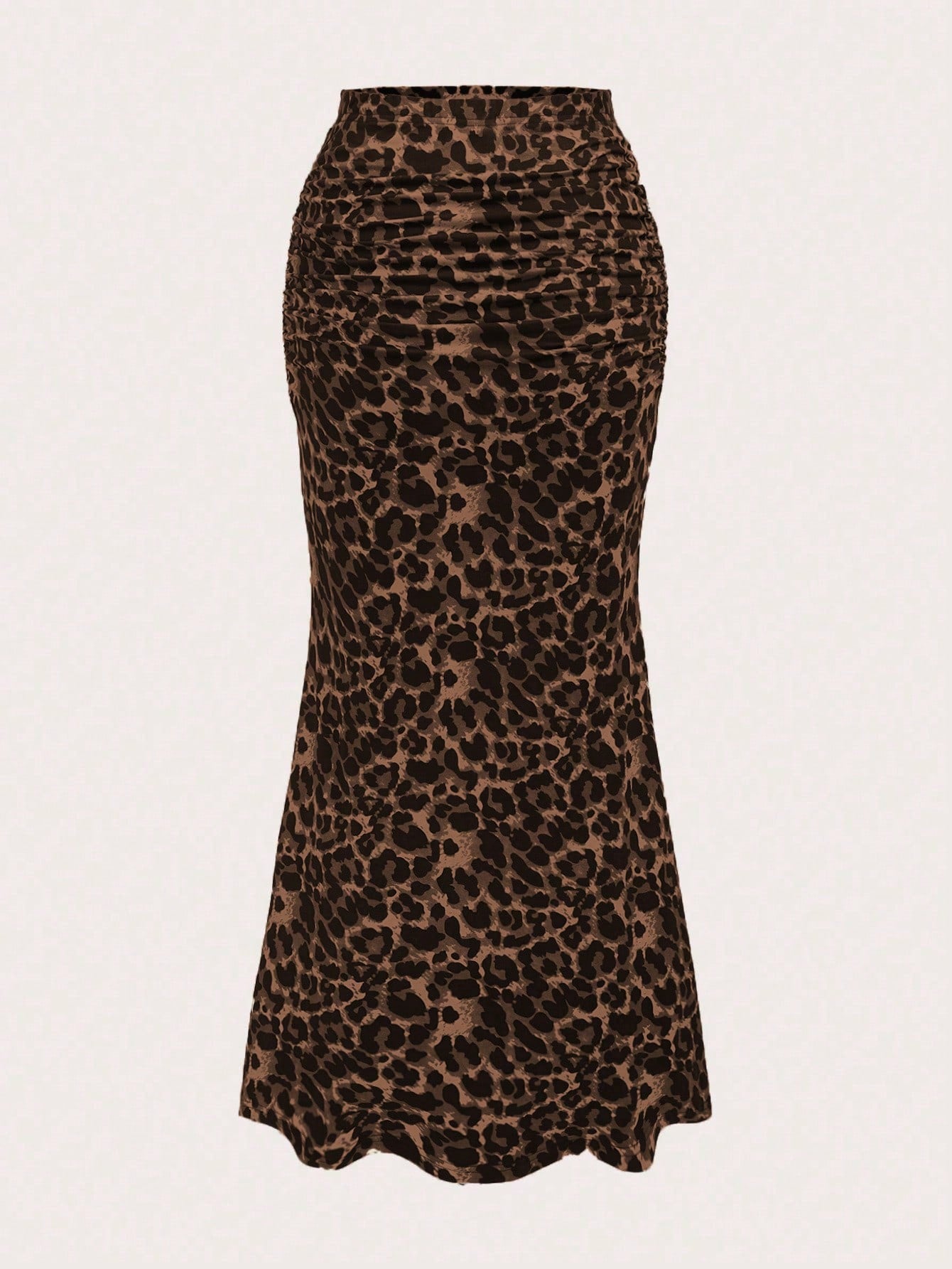 Sweetra Women's Leopard Print Ruched Mermaid Hem Holiday Skirt