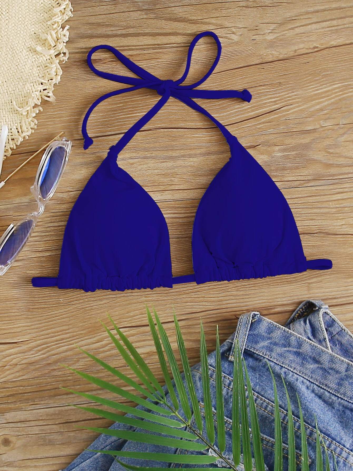 Swim Curve Summer Beach Plus Plain Halter Triangle Bikini Top