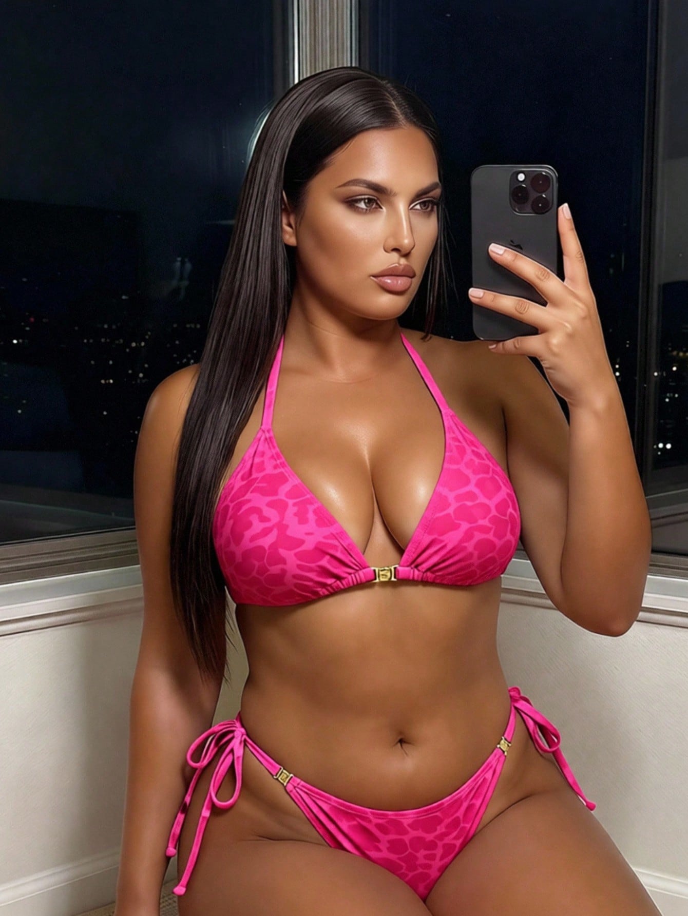 Swim SXY 2026 New Summer Beach Sexy Vacation Women's Tropical Leopard Print Sexy Two Pieces Bikini Set With Metal Accessories, Casual Vacation Outfit, Valentine's Day Women's Wear, Summer Vacation Plu