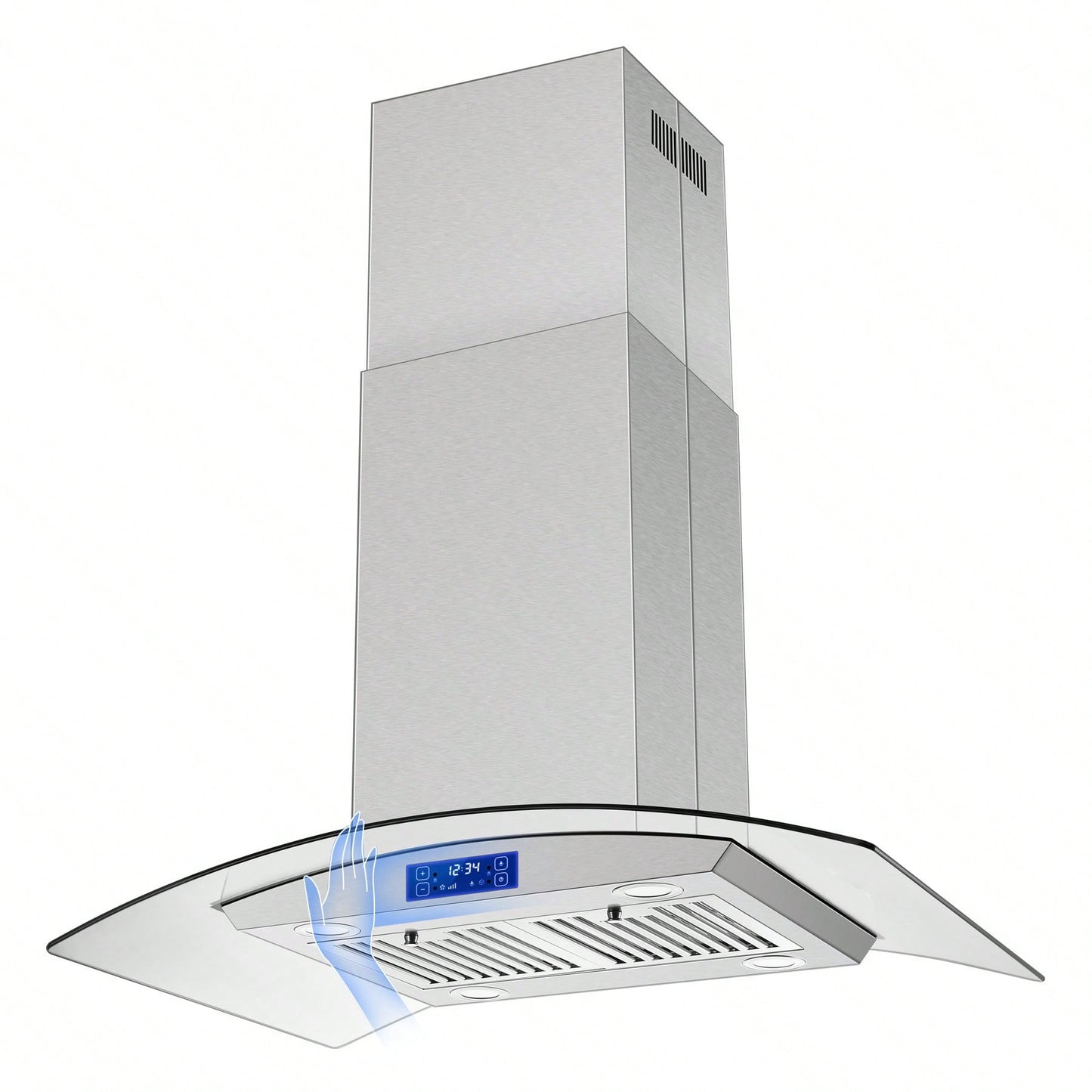 Tieasy 36" Island Mount Kitchen Range Hood Stainless Steel Tempered Glass Touch Panel