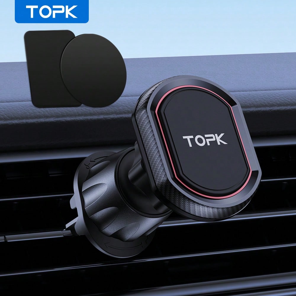 TOPK Magnetic Phone Car Mount With 6 Strong Magnets Phone Holder For Car Cell Phone Magnetic Car Mount Holder Compatible With All Smartphones