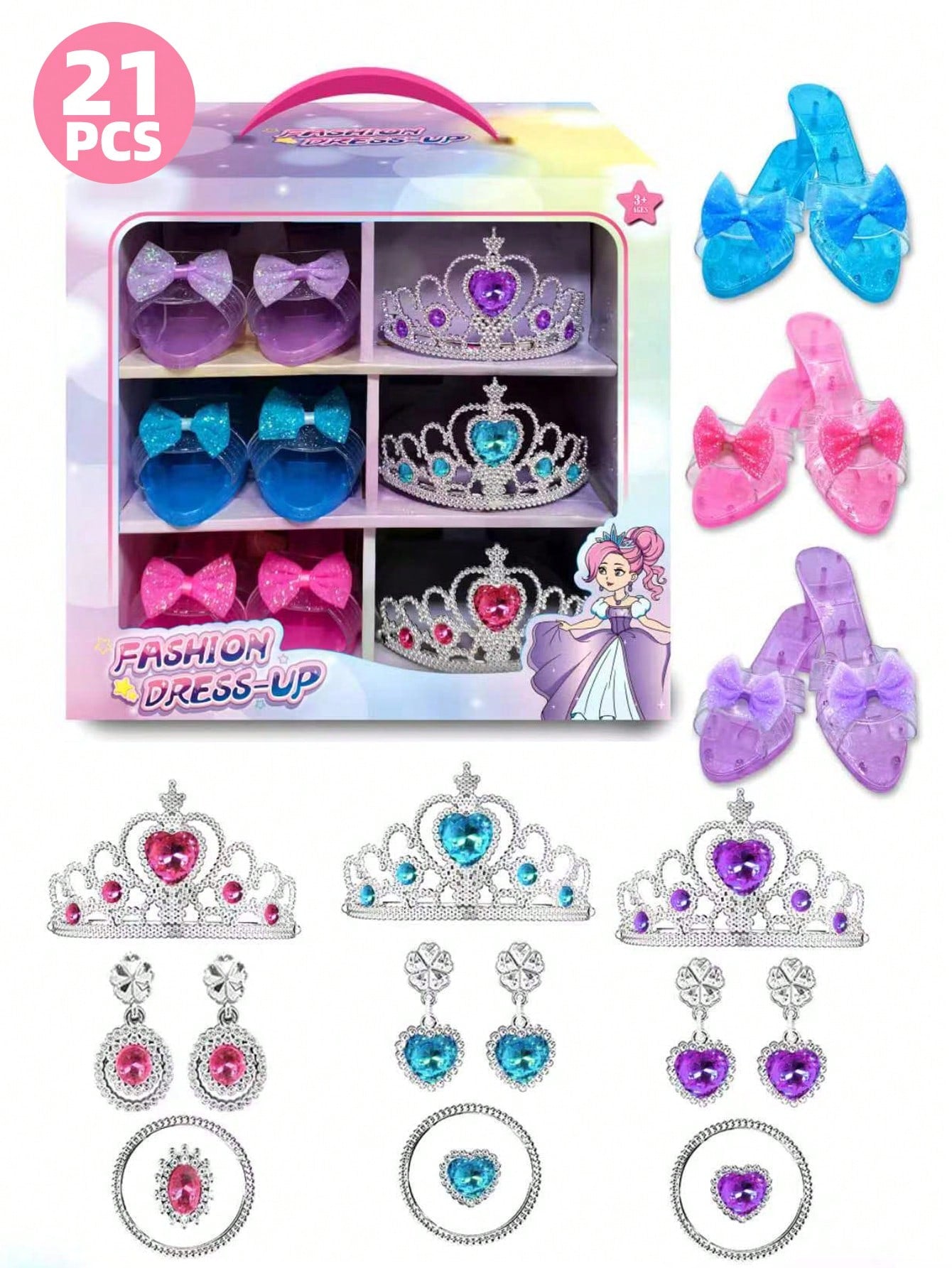 UINLE Baby 1 Pair Girls Princess Sandals, Jewel Shoes, Princess Crystal Shoes, Dress-Up Party Shoes, Bow Shoes, Performance Role Play Props, Toy Crystal Shoes, Christmas/Children's Day/Birthday Gift