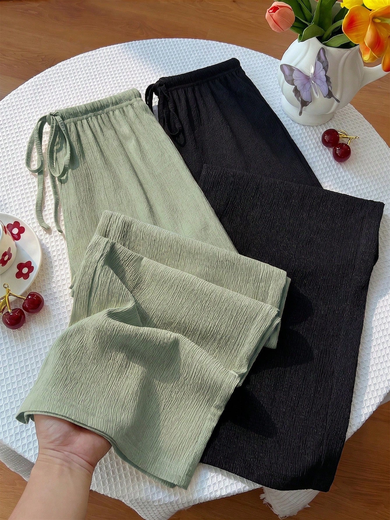 Unity Y2K Casual Vacation Versatile College Style Textured Fabric Wide Leg Pants