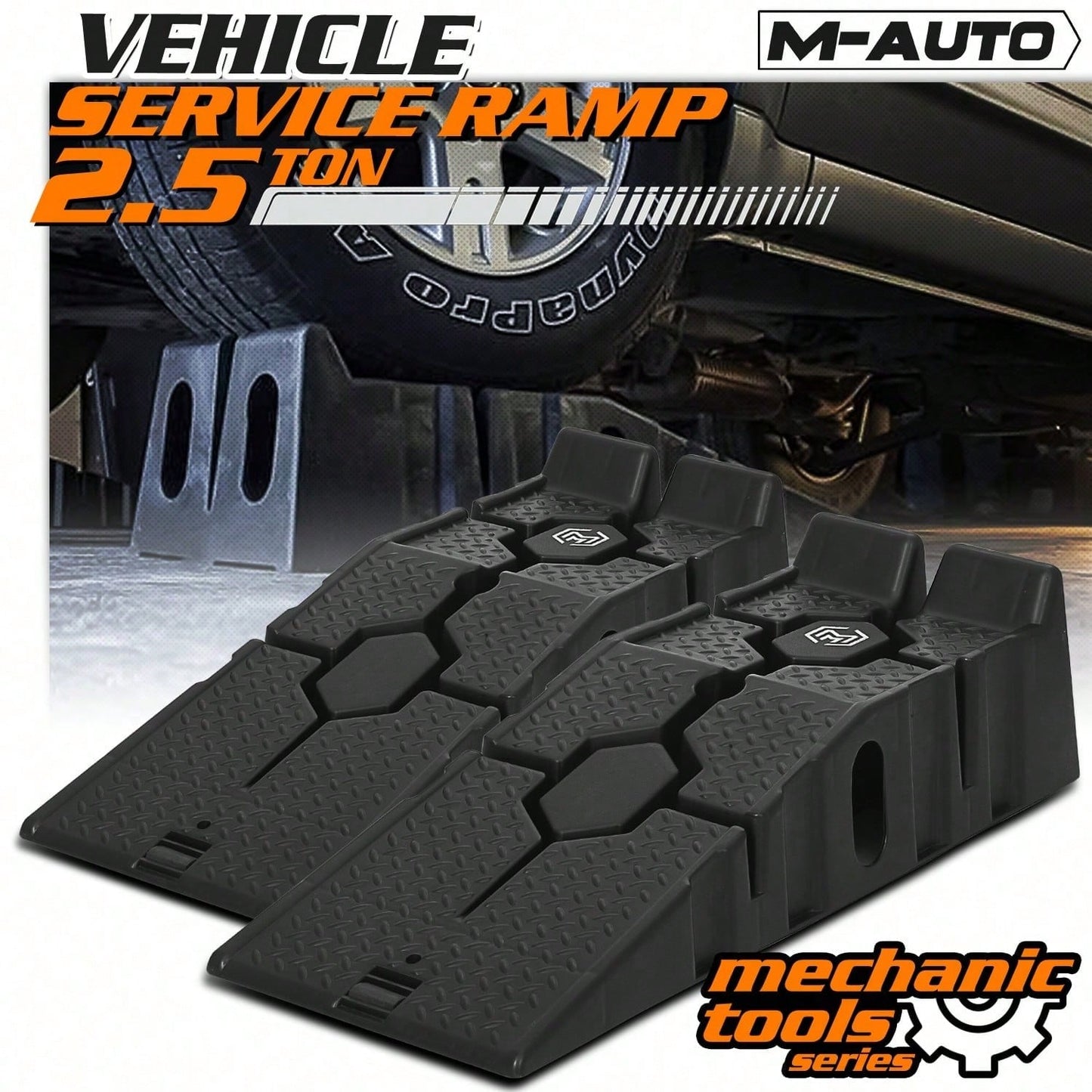 Vehicle Ramp Set Of 2 Universal Drive-On 2-Stage Incline Ramps, 2.5 Ton (5000 Lb) Lifting Capacity, Nestable & Portable Auto Service Ramp