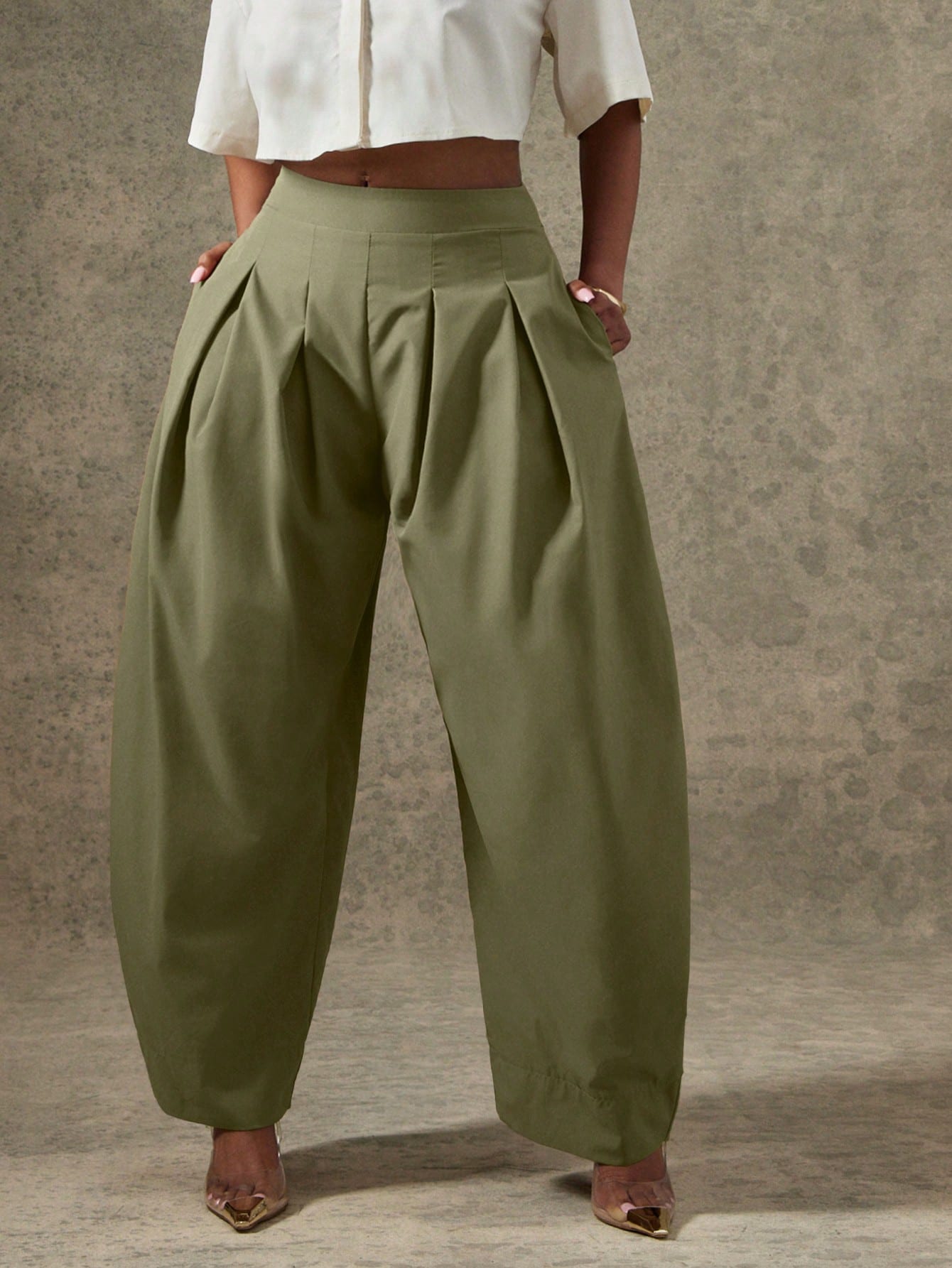 Vixey High Waist Pleated Detail Barrel Leg Office Pants