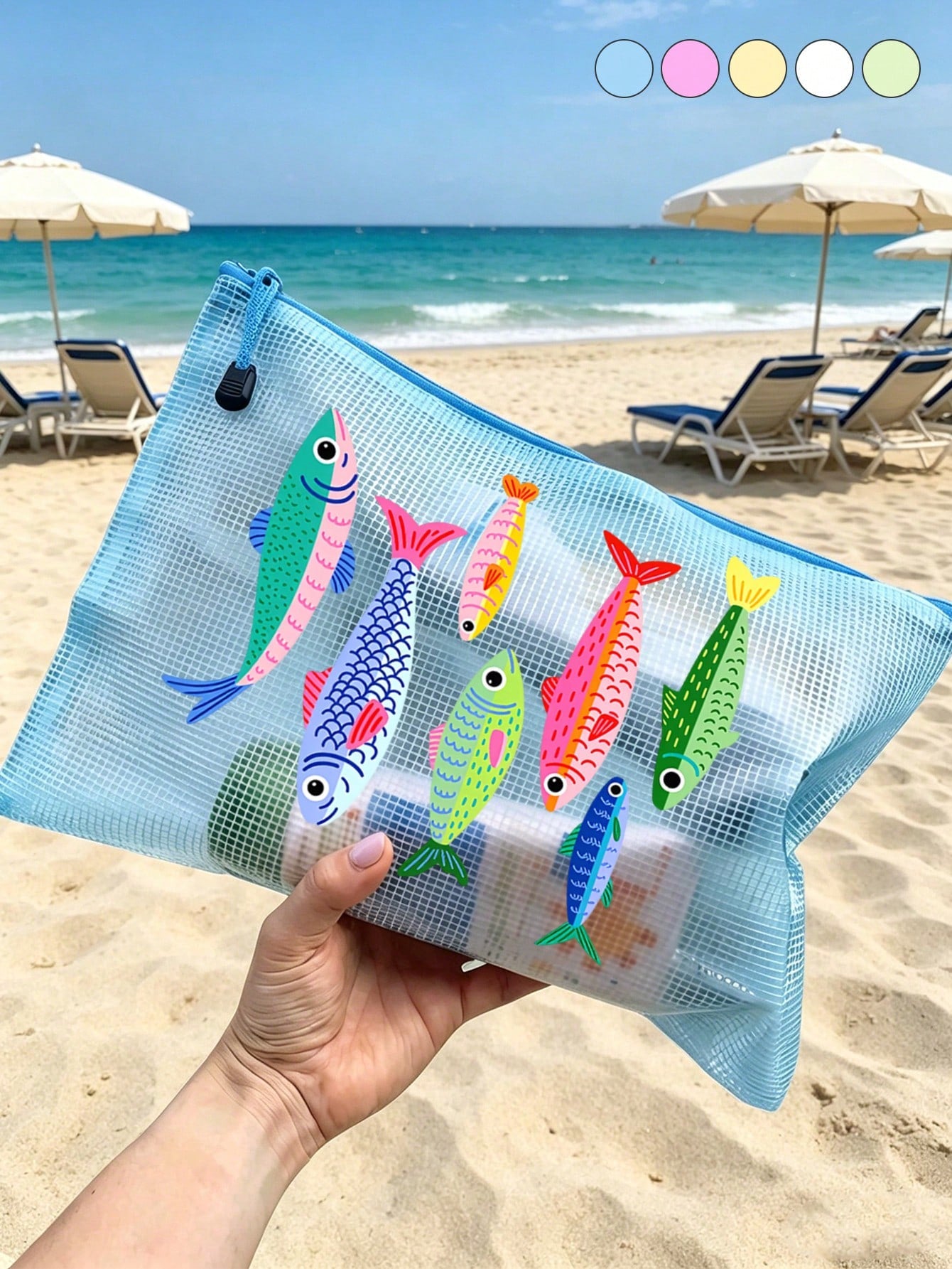 Waterproof Fashion Beach Bag With Cute Fish Pattern, Large Capacity Transparent Makeup Bag With Nylon Zipper, Lightweight Sun-Proof Storage Bag, Multifunctional Storage Bag, Suitable For Swimming, Bea