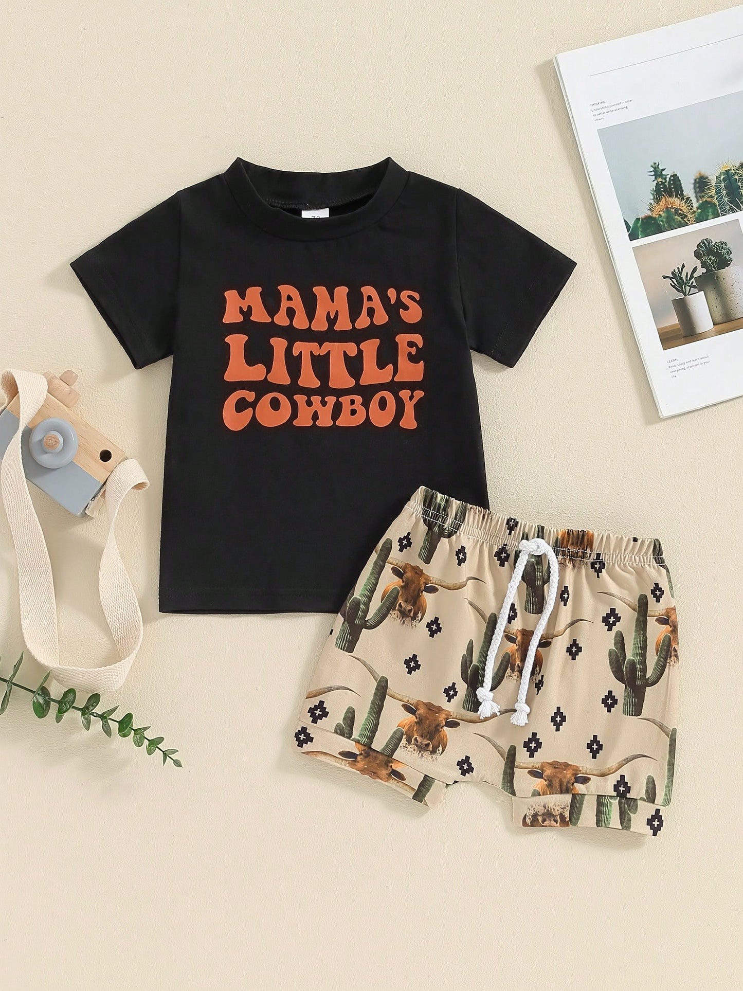 Western Baby Boy Outfit Mama's Little Cowboy Short Sleeve T-Shirt Top Shorts Set Toddler Boy Western Summer Clothes