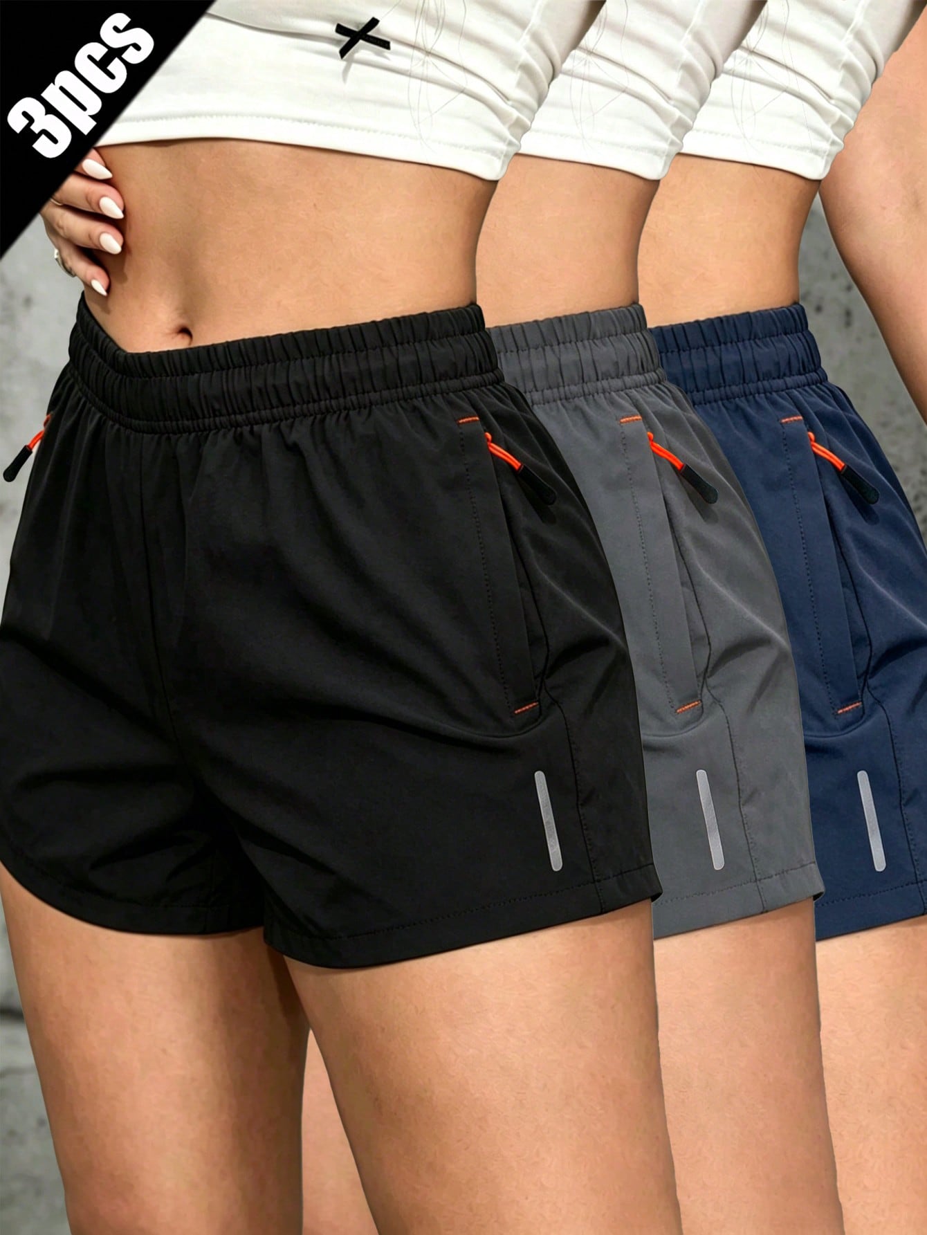 Women's 3-Piece Casual Shorts Set, Drawstring Elastic Waistband Sports, Athleisure Summer