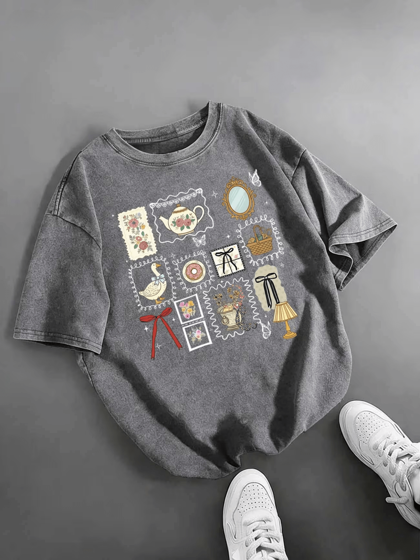 Women's Shorts Plus-Size Retro Washed Cotton T-Shirt, "I'd Rather Go Thrifting" Printed T-Shirt, Grandma-Style Shirt, Comfortable And Ideal Gift.