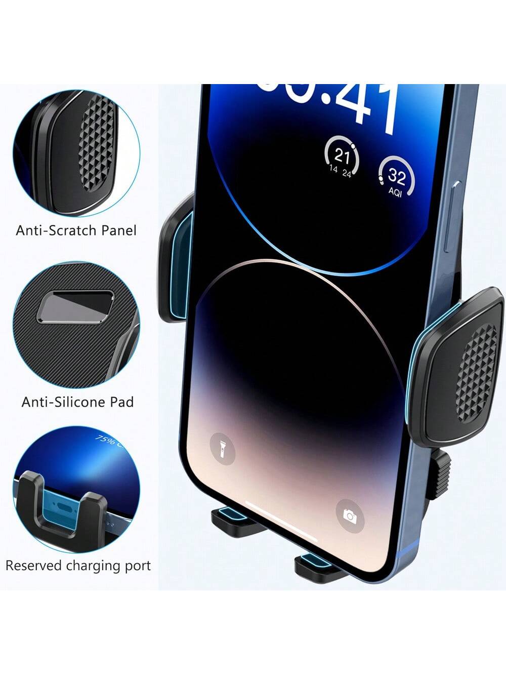 YWOR Car Phone Holder- Universal Hands-Free Air Vent Mount With Newest Metal Hook Clip, And All Smartphones, Dark Black