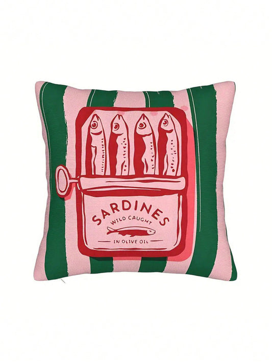1/2/4 Pcs Herring Pattern, Colorful Minimalist Food Design Retro Decorative Throw Pillow Covers, Suitable For Living Room, Bedroom, Sofa, Bedding Decoration, Soft Machine Washable Cushion Covers (17.7