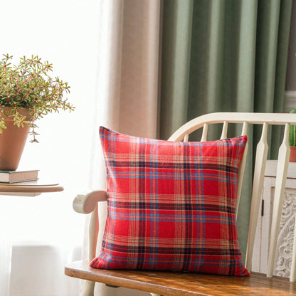 1/2/5pcs Red Classic Plaid Woven Pillow Covers, Living Room Sofa Decorative Pillowcases, Bedroom Bay Window Garden Lounge Chair Cushion, Cafe Decor, Christmas Holiday Atmosphere Decoration (Pillow Ins