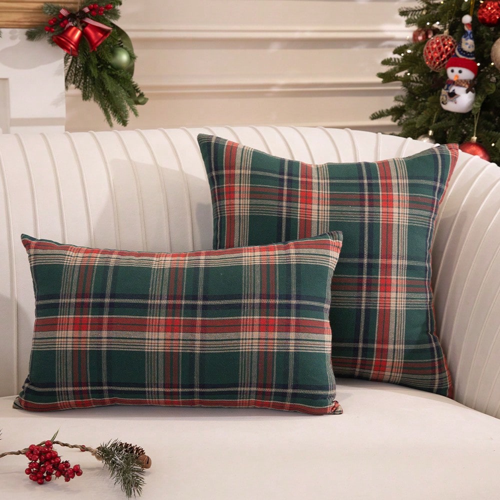 1/2/5pcs Red Classic Plaid Woven Pillow Covers, Living Room Sofa Decorative Pillowcases, Bedroom Bay Window Garden Lounge Chair Cushion, Cafe Decor, Christmas Holiday Atmosphere Decoration (Pillow Ins