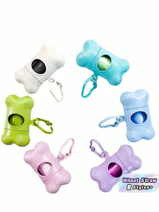 1/2/6PCS Hands Free Dog Waste Bag Dispenser Durable Plastic Free Portable Poop Collector Wheat Straw Bone Shaped Holder For Outdoor Walking Training Pet Waste Bag Carrier