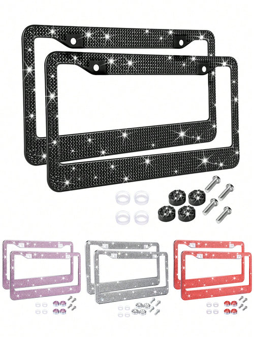 1/2 Pack Diamond Rhinestone Bling License Plate Frames For Women, Men- Sparkly Rhinestone Diamond License Plate Frame Glitter Bedazzleds License Plate Frame Bling Car Licence Plate Frame Holder Cover