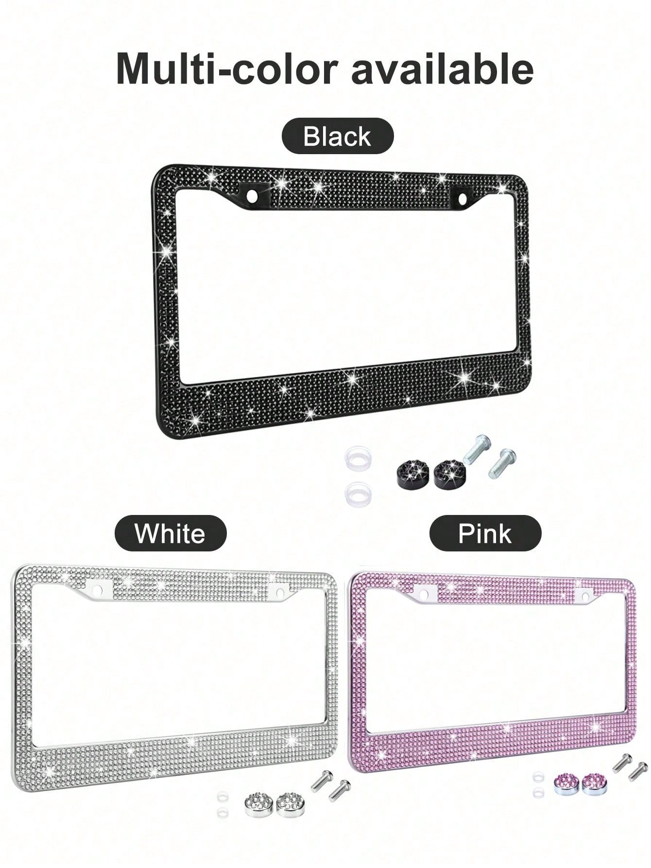 1/2 Pack Diamond Rhinestone Bling License Plate Frames For Women, Men- Sparkly Rhinestone Diamond License Plate Frame Glitter Bedazzleds License Plate Frame Bling Car Licence Plate Frame Holder Cover