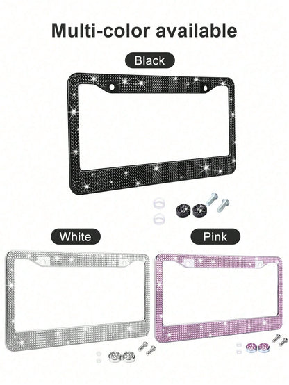 1/2 Pack Diamond Rhinestone Bling License Plate Frames For Women, Men- Sparkly Rhinestone Diamond License Plate Frame Glitter Bedazzleds License Plate Frame Bling Car Licence Plate Frame Holder Cover