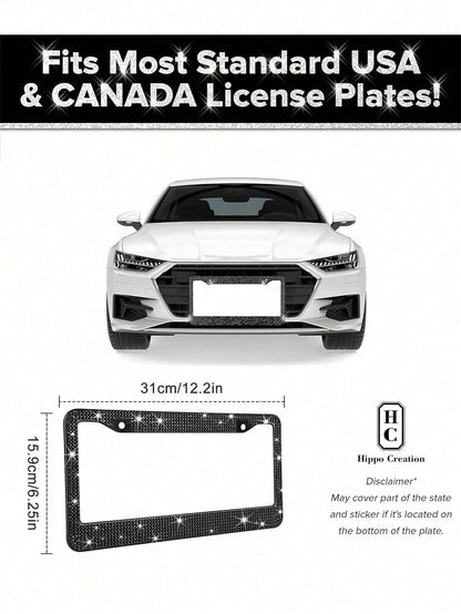 1/2 Pack Diamond Rhinestone Bling License Plate Frames For Women, Men- Sparkly Rhinestone Diamond License Plate Frame Glitter Bedazzleds License Plate Frame Bling Car Licence Plate Frame Holder Cover