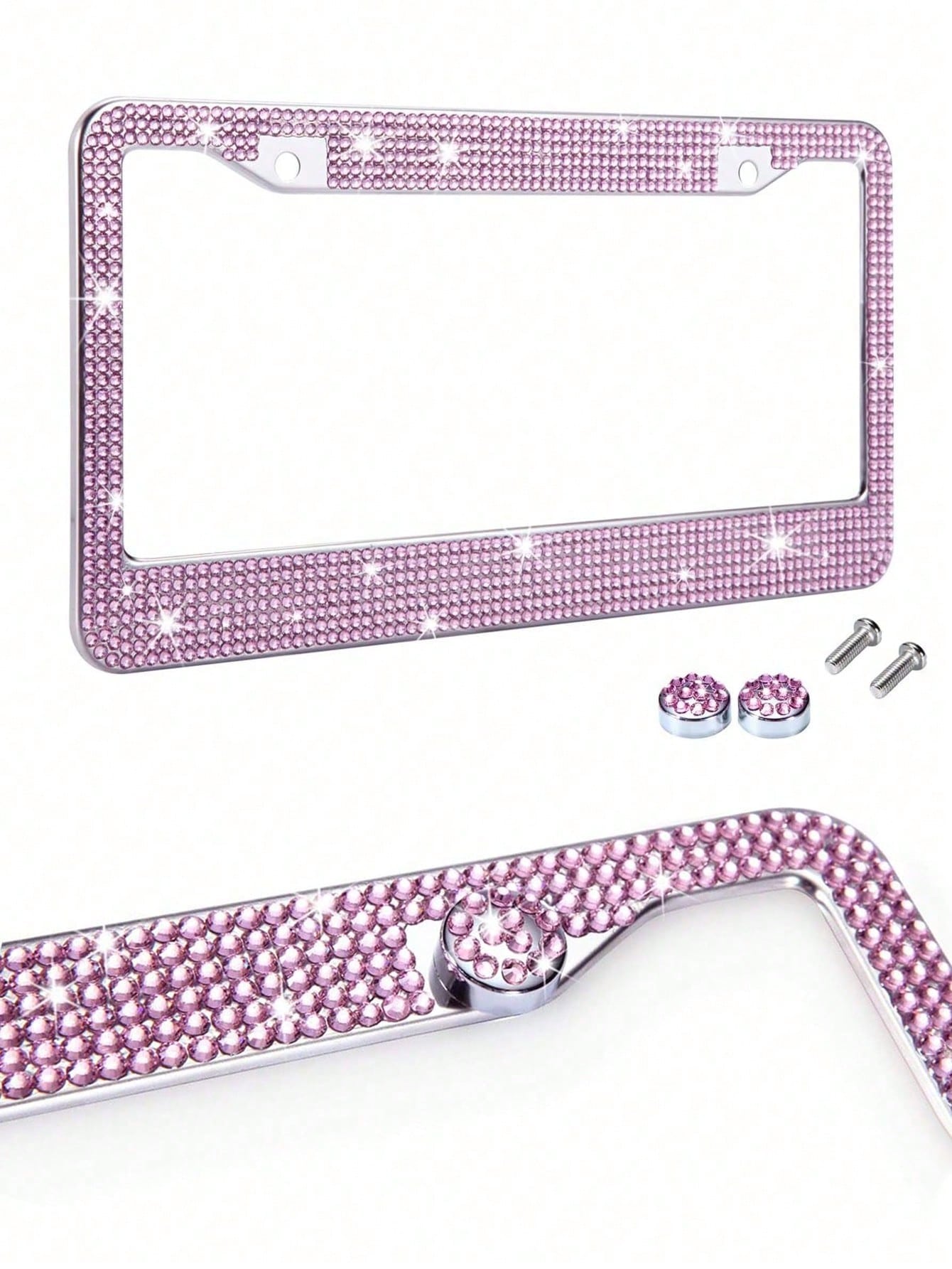 1/2 Pack Diamond Rhinestone Bling License Plate Frames For Women, Men- Sparkly Rhinestone Diamond License Plate Frame Glitter Bedazzleds License Plate Frame Bling Car Licence Plate Frame Holder Cover