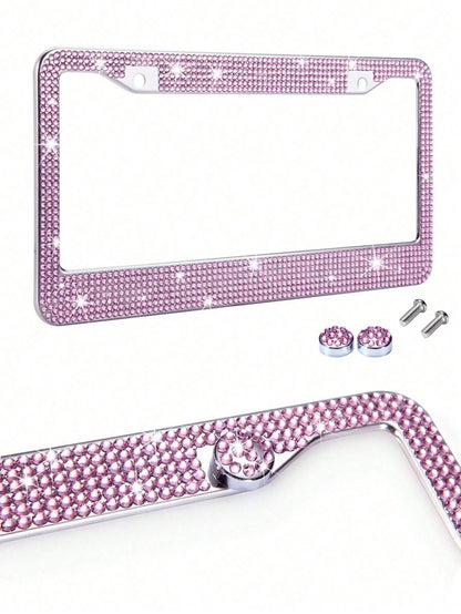 1/2 Pack Diamond Rhinestone Bling License Plate Frames For Women, Men- Sparkly Rhinestone Diamond License Plate Frame Glitter Bedazzleds License Plate Frame Bling Car Licence Plate Frame Holder Cover