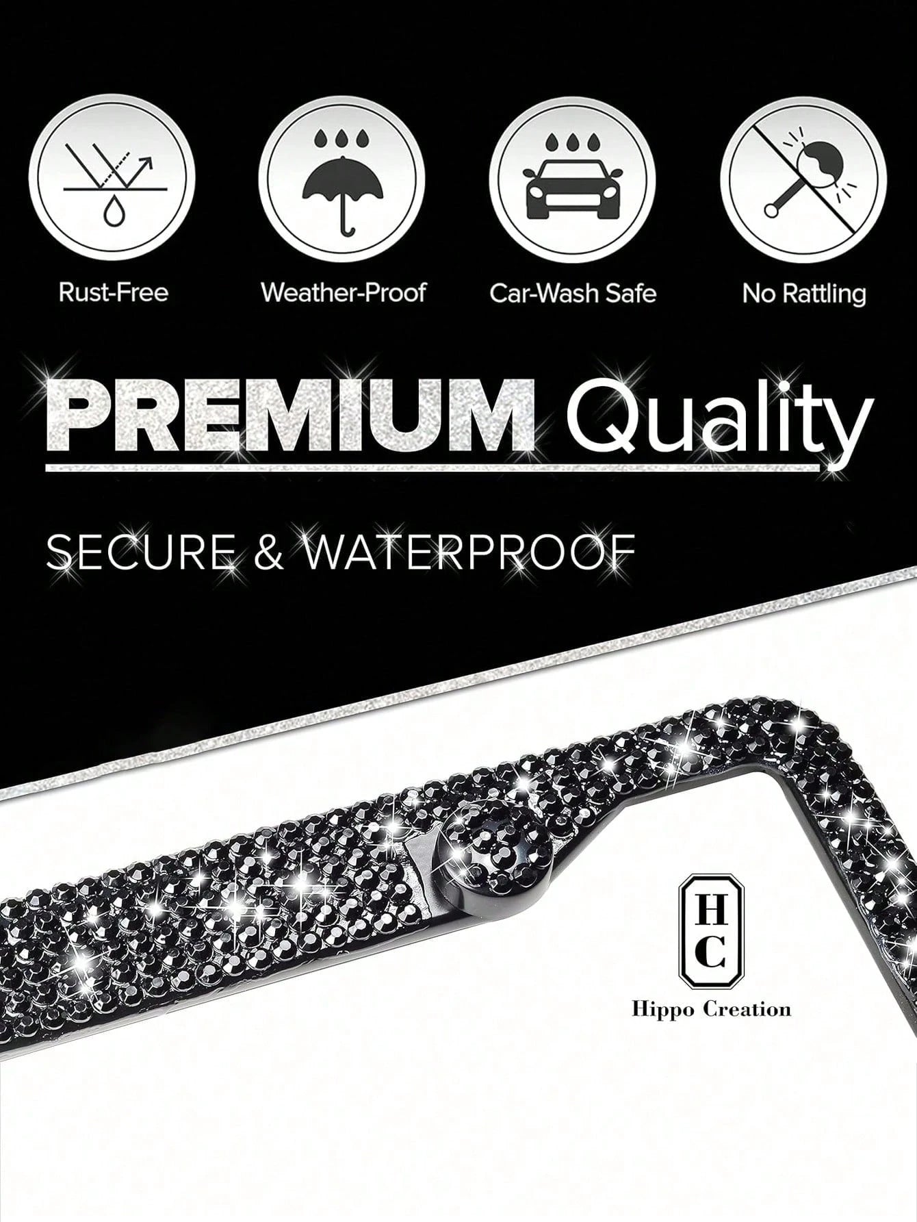 1/2 Pack Diamond Rhinestone Bling License Plate Frames For Women, Men- Sparkly Rhinestone Diamond License Plate Frame Glitter Bedazzleds License Plate Frame Bling Car Licence Plate Frame Holder Cover