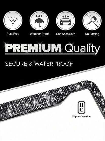 1/2 Pack Diamond Rhinestone Bling License Plate Frames For Women, Men- Sparkly Rhinestone Diamond License Plate Frame Glitter Bedazzleds License Plate Frame Bling Car Licence Plate Frame Holder Cover