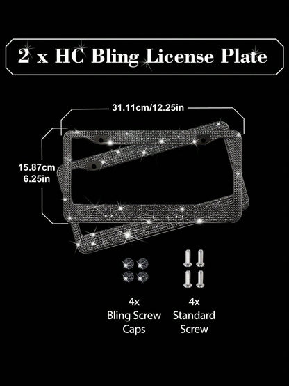 1/2 Pack Diamond Rhinestone Bling License Plate Frames For Women, Men- Sparkly Rhinestone Diamond License Plate Frame Glitter Bedazzleds License Plate Frame Bling Car Licence Plate Frame Holder Cover