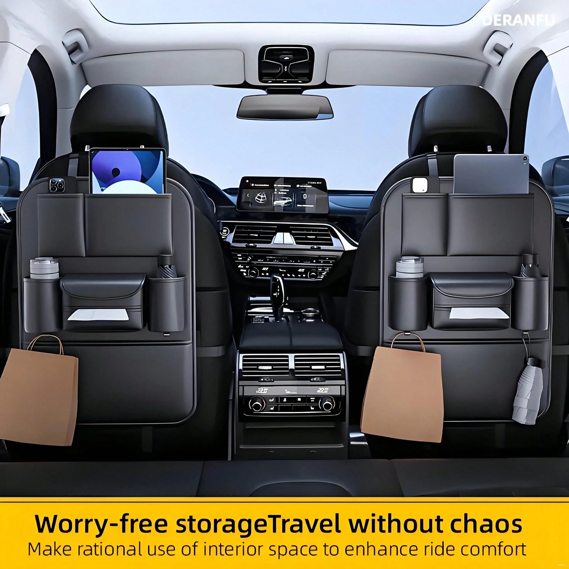 1/2pcs Car Seat Back Organizer, Waterproof Kick Mats With Storage Pockets, Universal Travel Accessories For Family