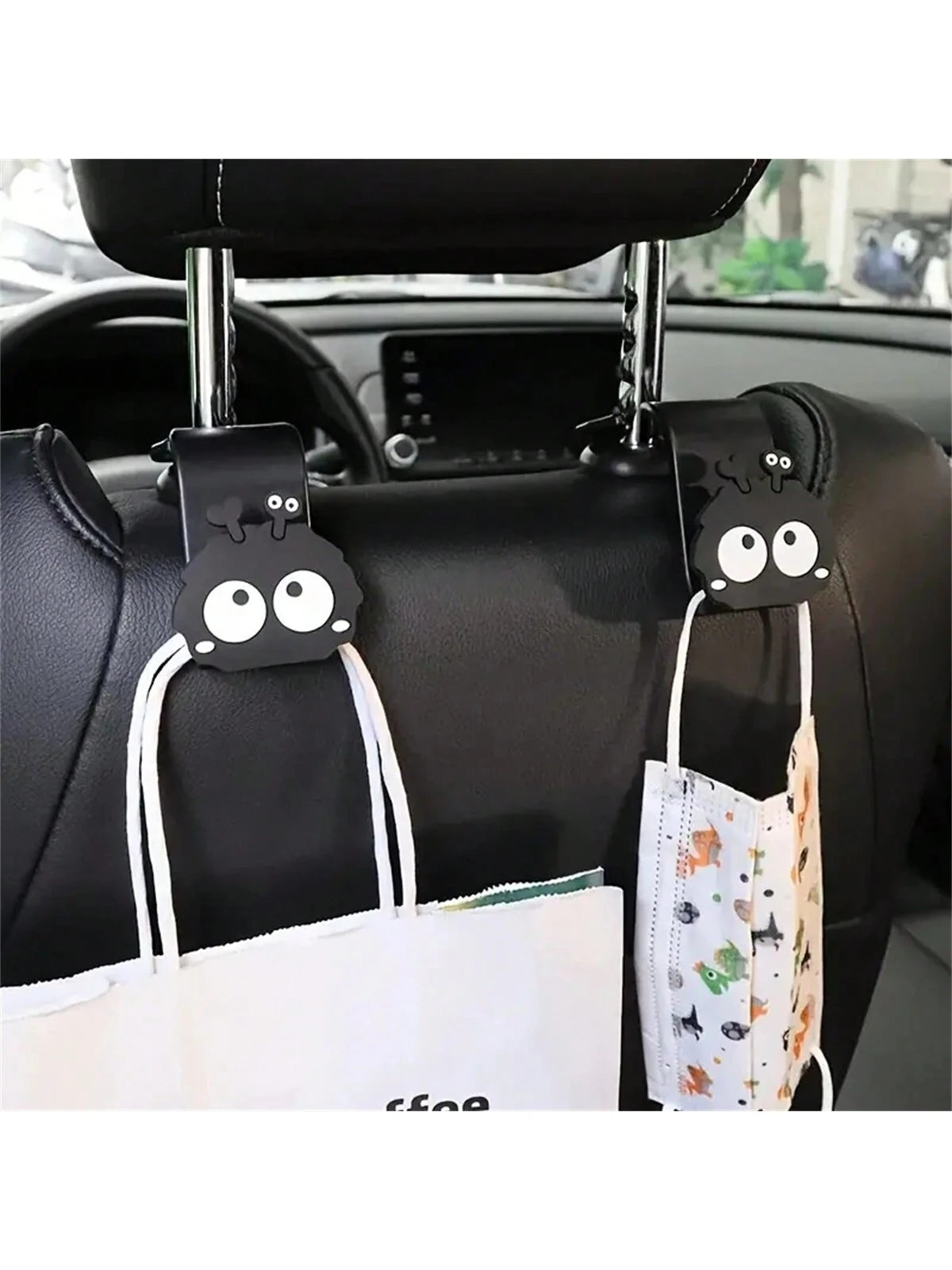 1/2pcs Cute Cartoon Charcoal Ball Car Seat Hooks, Universal Automotive Accessories, Perfect For Hanging Handbags, Wallets And Jackets