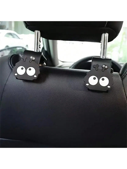 1/2pcs Cute Cartoon Charcoal Ball Car Seat Hooks, Universal Automotive Accessories, Perfect For Hanging Handbags, Wallets And Jackets