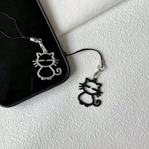 1/2pcs Hollow Cat Phone Chain Pendant, Fresh Girly Phone Chain, Simple Versatile Phone Decoration, Holiday Accessory, Universal USB Drive Exquisite Small Pendant