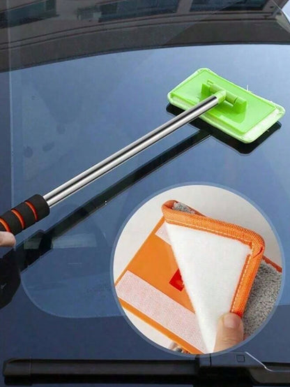1/3/4pcs Retractable Windshield Cleaning Tool Set, Multi-Functional Car Cleaning Supplies, Telescopic Car Glass Cleaning Brush With Metal Pole And Detachable Washable Microfiber Cloth, For Interior Gl