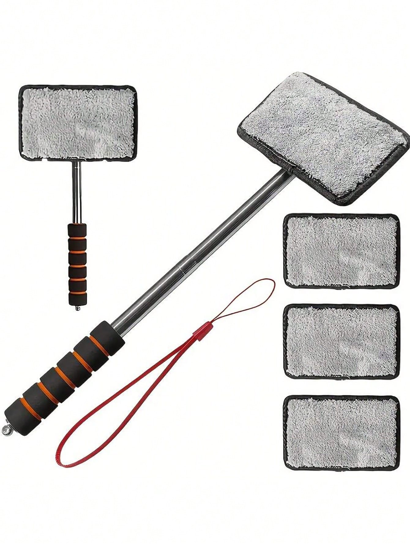 1/3/4pcs Retractable Windshield Cleaning Tool Set, Multi-Functional Car Cleaning Supplies, Telescopic Car Glass Cleaning Brush With Metal Pole And Detachable Washable Microfiber Cloth, For Interior Gl