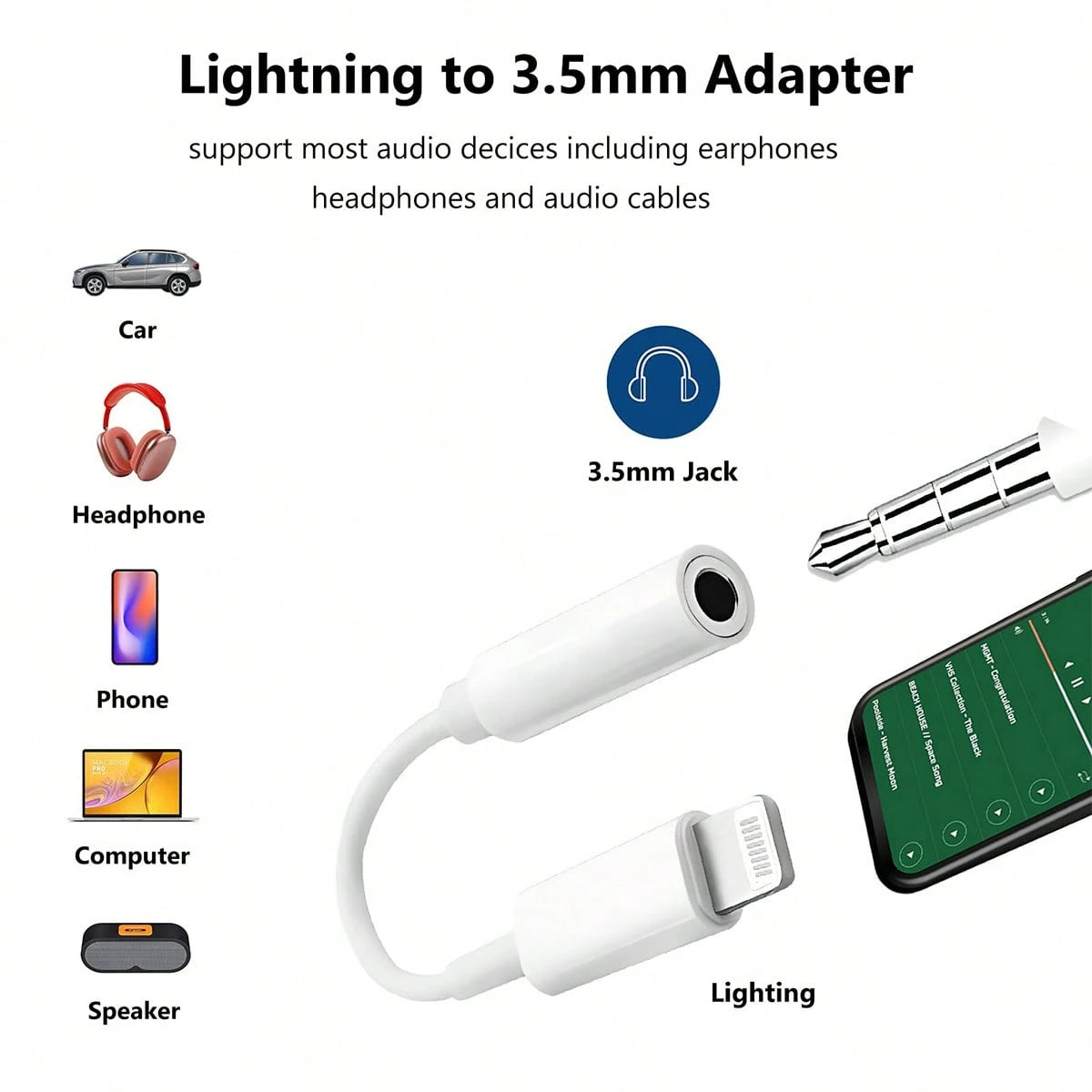 1/3pcs Lightning To 3.5mm Audio Adapter, Compatible With IPhone 14 13 12 11 Series Phones, Lightning Port To Headphone Jack Converter Cable