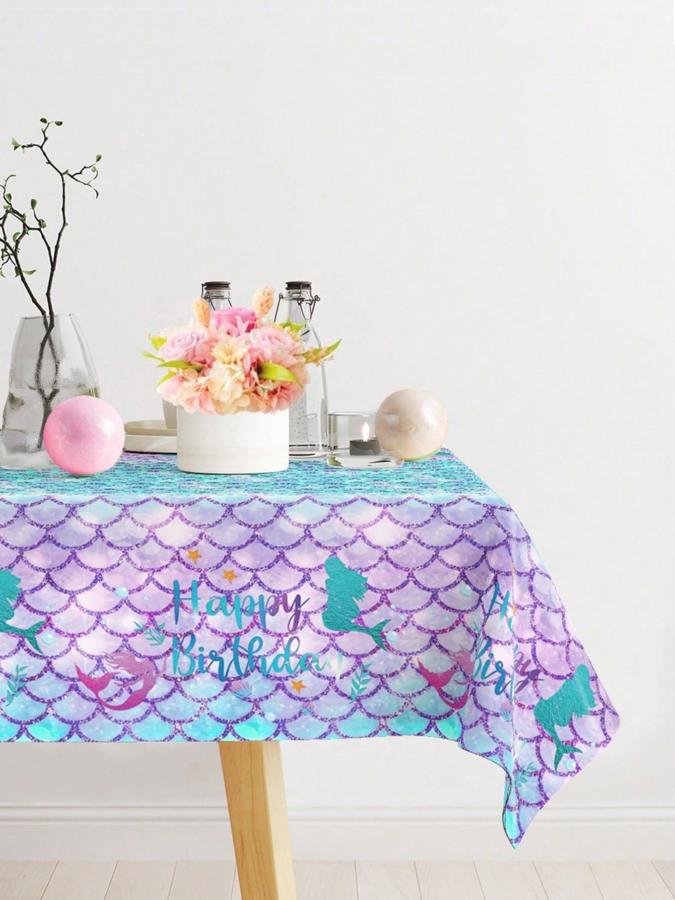 1/3pcs Mermaid Theme Tablecloth, Size 130*220cm, Mermaid Birthday Party Disposable Waterproof Tablecloth, Happy Birthday Table Runner, 1st Birthday Party Decoration, Baby Shower Party Decoration, Gend