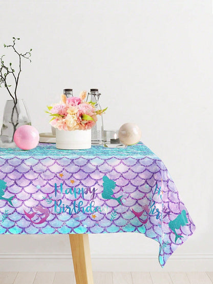 1/3pcs Mermaid Theme Tablecloth, Size 130*220cm, Mermaid Birthday Party Disposable Waterproof Tablecloth, Happy Birthday Table Runner, 1st Birthday Party Decoration, Baby Shower Party Decoration, Gend