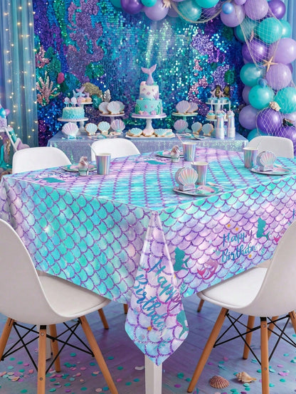 1/3pcs Mermaid Theme Tablecloth, Size 130*220cm, Mermaid Birthday Party Disposable Waterproof Tablecloth, Happy Birthday Table Runner, 1st Birthday Party Decoration, Baby Shower Party Decoration, Gend